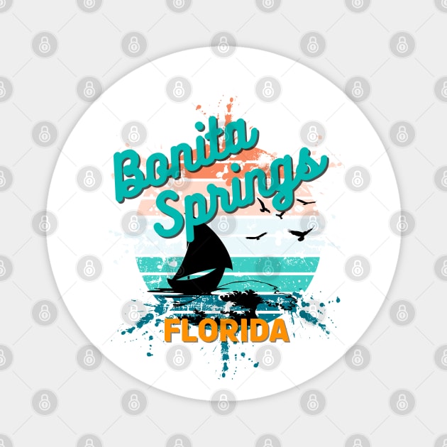 Bonita Springs Florida Retro Exploding Sunset Magnet by AdrianaHolmesArt